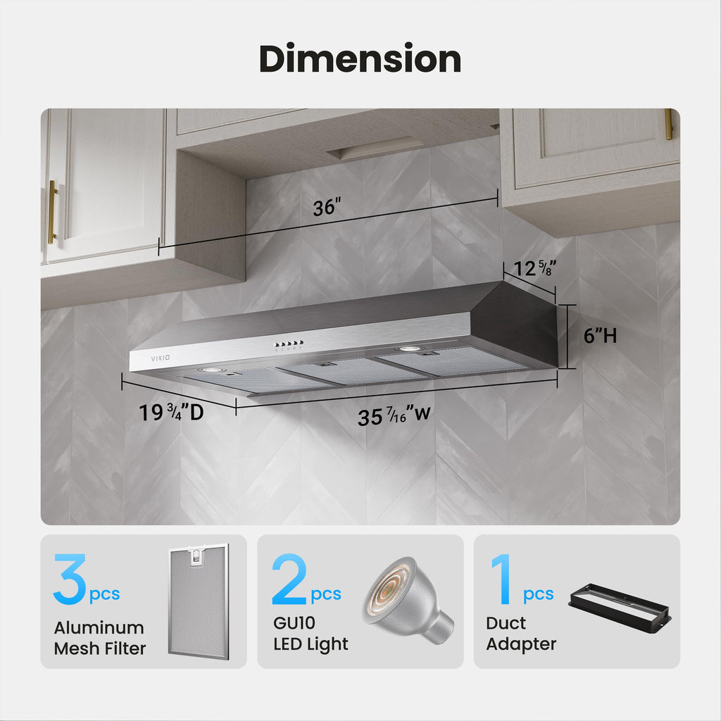 VIKIO HOME Under Cabinet Range Hood 30 Inch, 1200 CFM Dual-Motor Kitchen Vent with LED Lights, Button Control, Ducted Stainless Steel Vent Hood, Reusable 5-Layer Aluminum Filters, Black