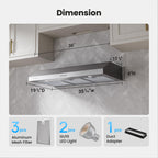 VIKIO HOME Under Cabinet Range Hood 30 Inch, 1200 CFM Dual-Motor Kitchen Vent with LED Lights, Button Control, Ducted Stainless Steel Vent Hood, Reusable 5-Layer Aluminum Filters, Black
