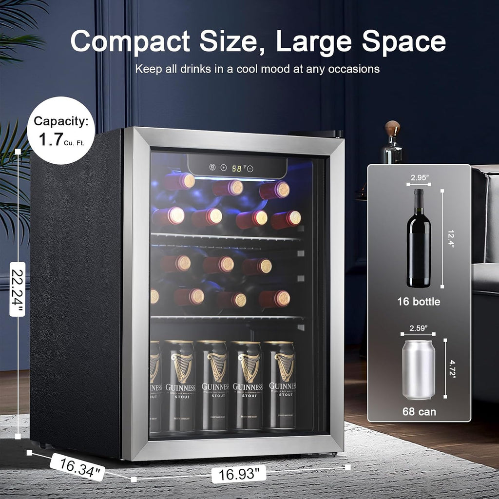 Antarctic Star Beverage Refrigerator Cooler 68 Can, Mini Fridge with Glass Door for Beer Drinks Wine,Freestanding Small Fridge with Electronic Temperature Control for Home and Bar,1.7 cu.ft