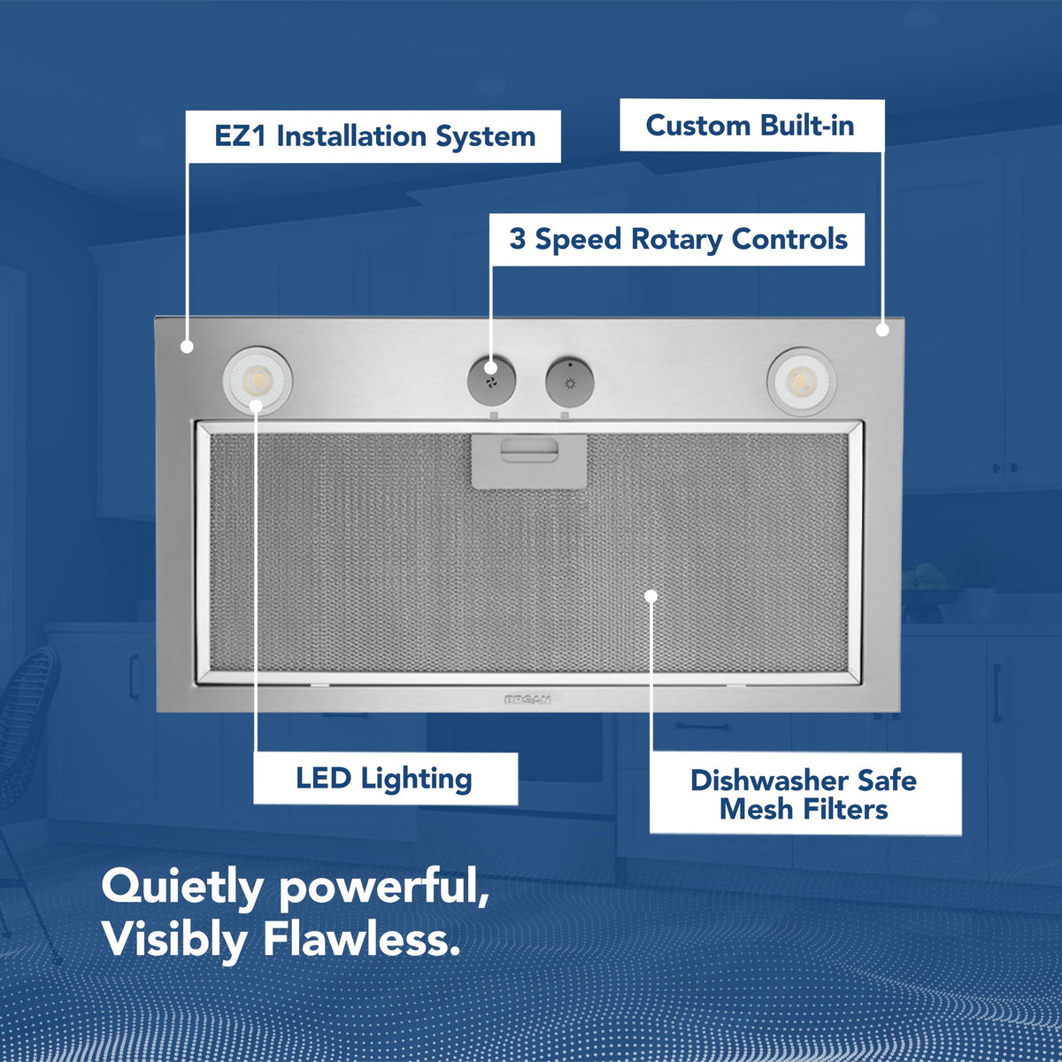 Broan-NuTone PM300SS Custom Power Pack Range Hood Insert with 2-Speed Exhaust Fan and Light, 300 Max Blower CFM, Stainless Steel, 21-Inch Built
