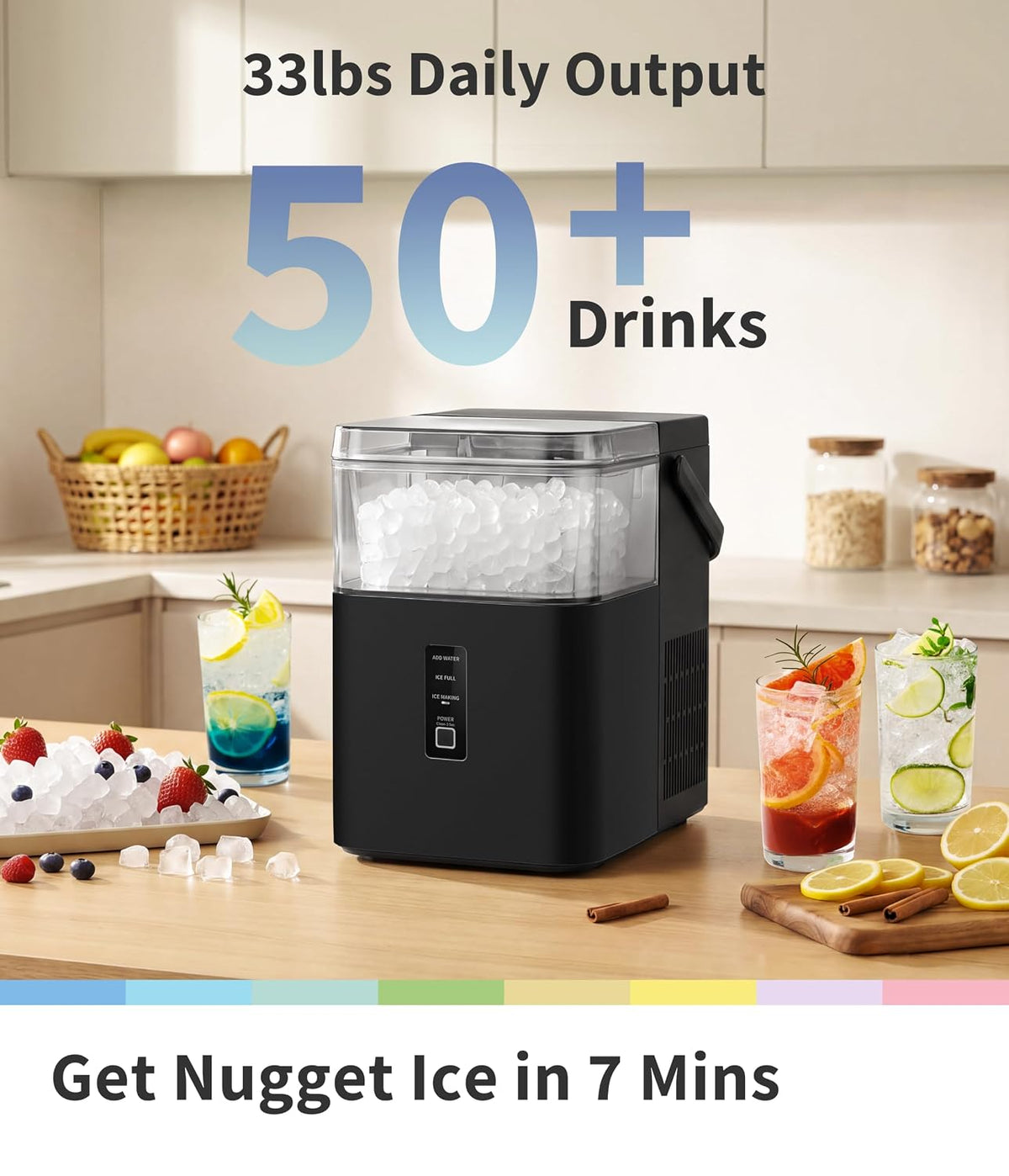 Comfee 33lbs Countertop Nugget Ice Maker, Self-Cleaning, with Ice Scoop