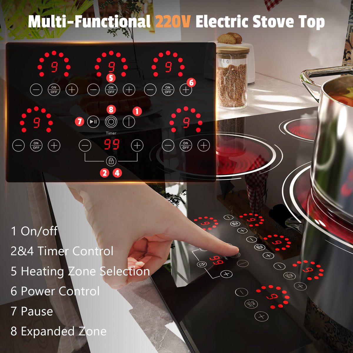2 Burner Electric Cooktop 110V, 2000W Shard Power