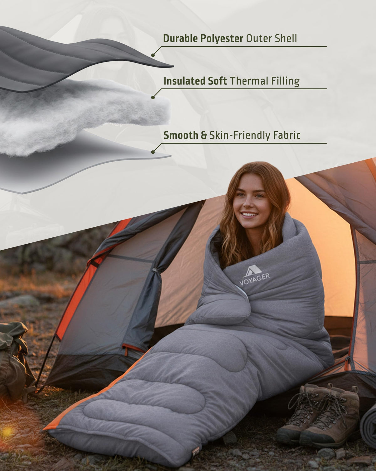 Voyager Sleeping Bag for Adults, Lightweight 3-4 Season Waterproof Camping