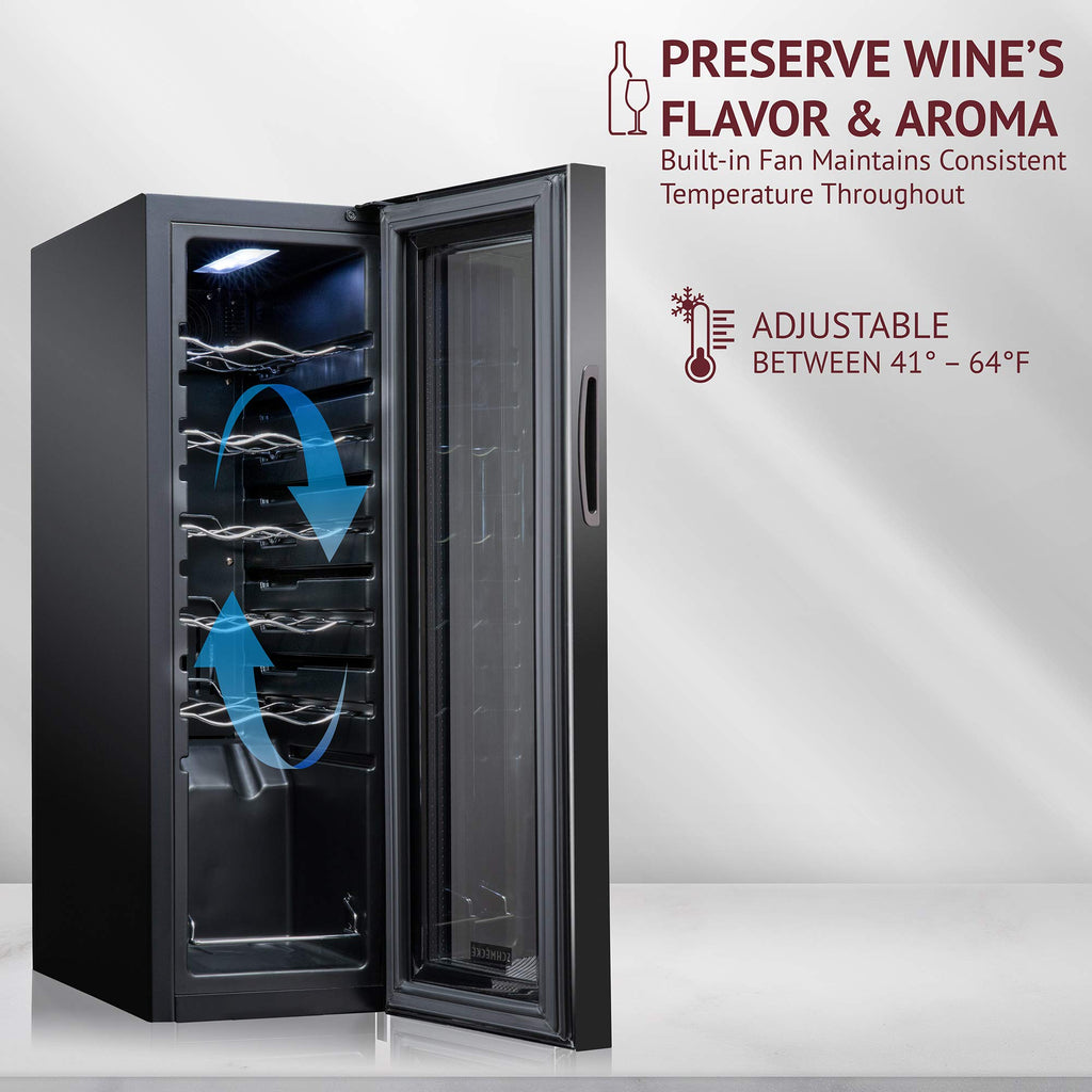 SCHMÉCKÉ 12 Bottle Compressor Wine Cooler Refrigerator w/Lock - Large Freestanding Wine Cellar For Red, White, Champagne or Sparkling Wine - 41f-64f Digital Temperature Control Fridge Stainless Steel
