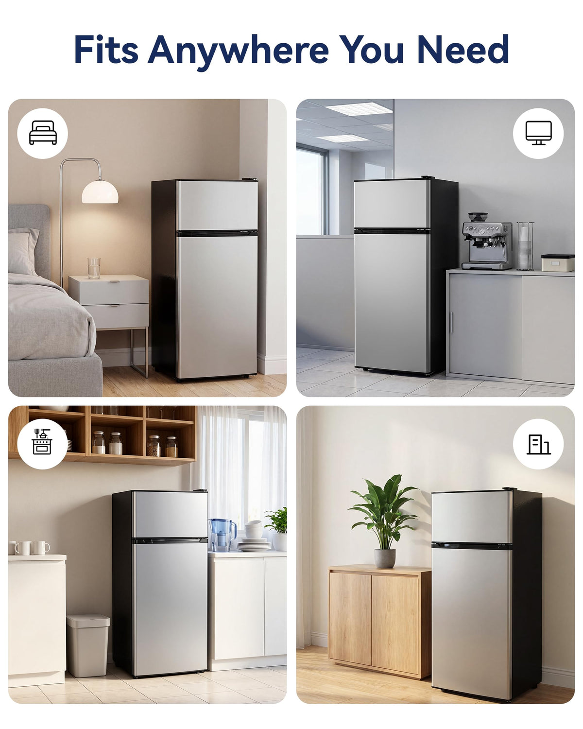 Manastin 4.5cf Mini Fridge for Dorm/Office Quiet 2-Door Adjustable