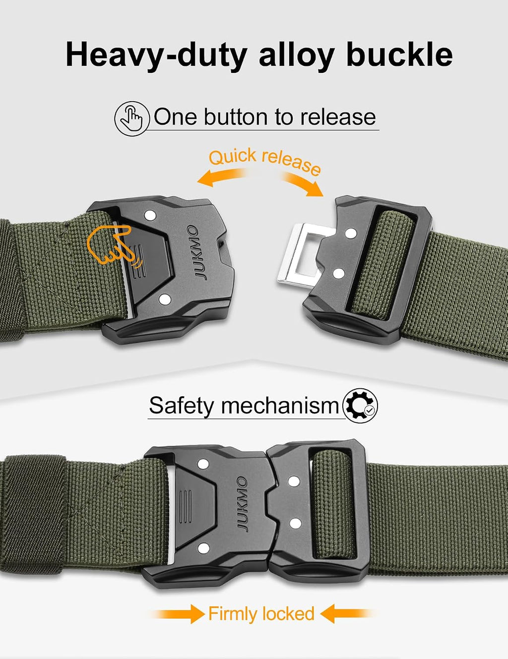 JUKMO Quick Release Tactical Belt, Military Work 1.5" Nylon Web Hiking Belt