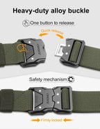 JUKMO Quick Release Tactical Belt, Military Work 1.5" Nylon Web Hiking Belt