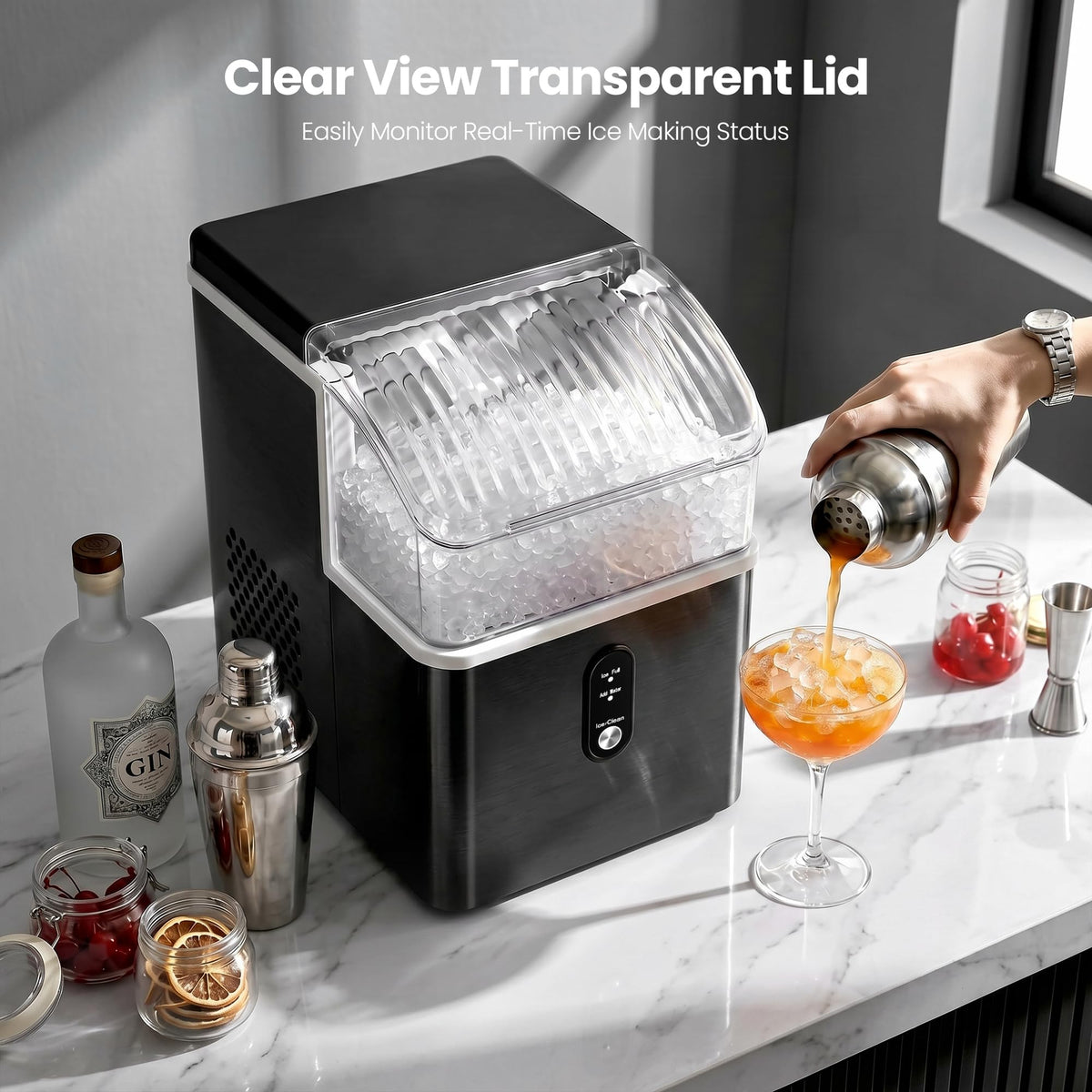 Crzoe Nugget Ice Maker Countertop, 35lbs/Day, Portable Pebble Ice Machine