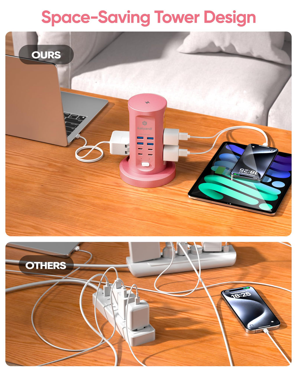 Power Strip Tower, kakyanill PD 65W Charging Station 9 AC Outlets 8 USB