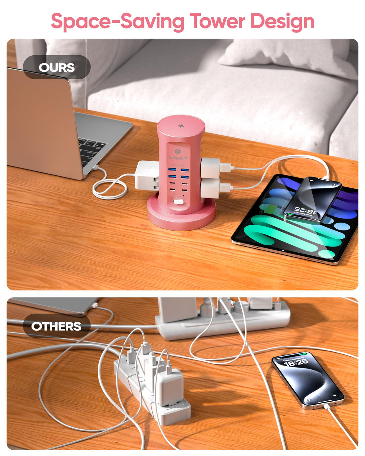 Power Strip Tower, kakyanill PD 65W Charging Station 9 AC Outlets 8 USB
