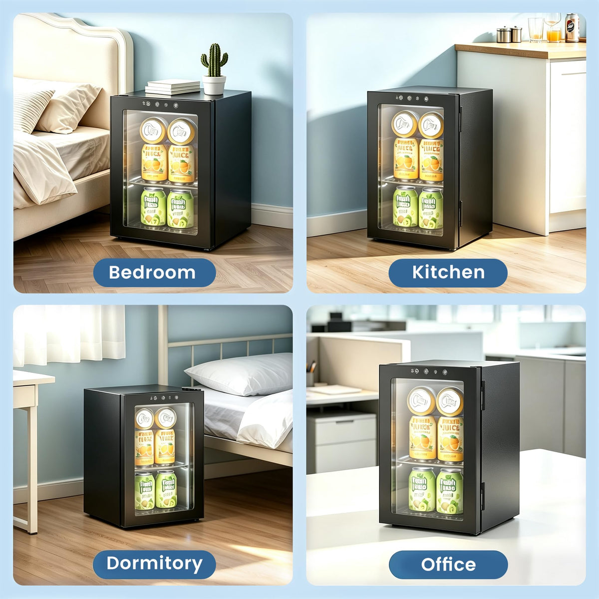 Electactic 48 Can Beverage Refrigerator,12 Bottle Wine Cooler with Seamless Stainless Steel & Glass Door, Digital Temperature Display, Countertop Mini Fridge for Soda, Wine or Beer, Silver