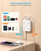 10 Ft Extension Cord, Flat Power Strip with 4 Outlets 4 USB Ports (2 USB C)