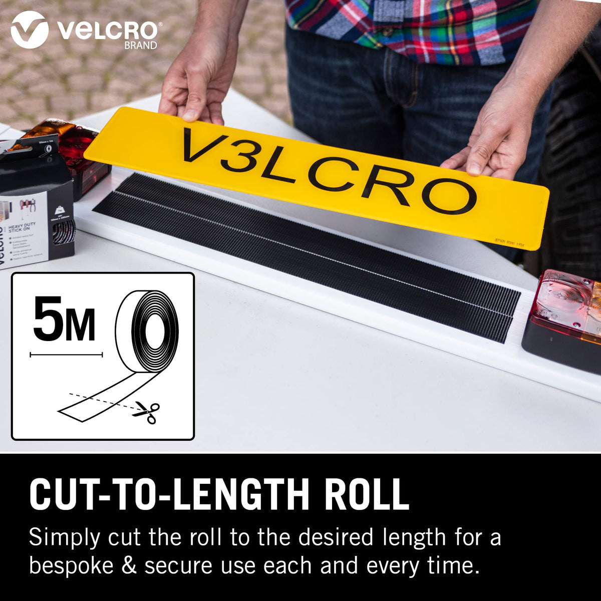 VELCRO Brand, Heavy Duty Stick On Tape, Cut-to-Length Industrial Extra Strong Double Sided Hook & Loop Self Adhesive Tape Perfect for Room Décor & Home, Office, Garage Use, White, 50mm x 1m
