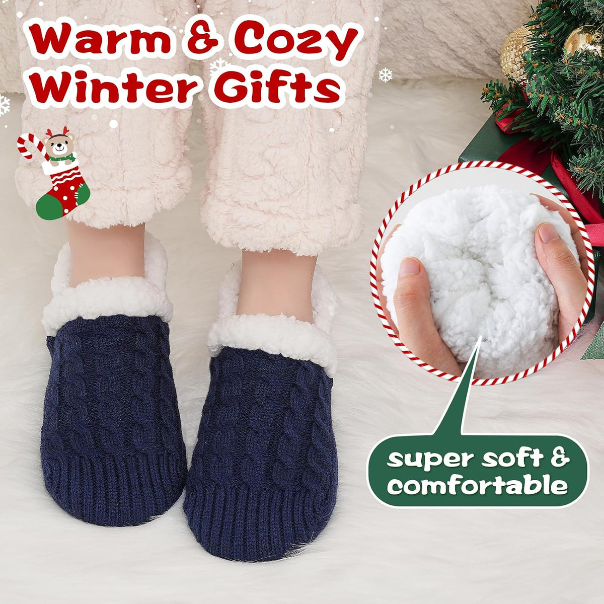 Niorasen Fluffy Slipper Socks Women Men, Winter Gift for Her, UK 4-9
