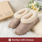 EverFoams Women's Suede Bootie Slippers Fuzzy Plush Collar Memory Foam