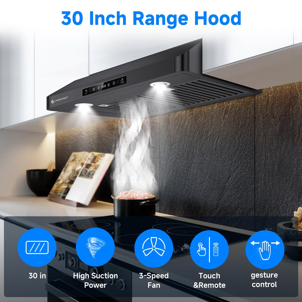 AMZCHEF 30" Under Cabinet Range Hood, 750CFM Stainless Steel Vent Hood