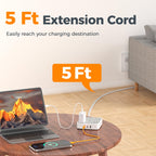 TESSAN PD 20W Surge Protector Extension Cord 5Ft, Flat Plug Power Strip