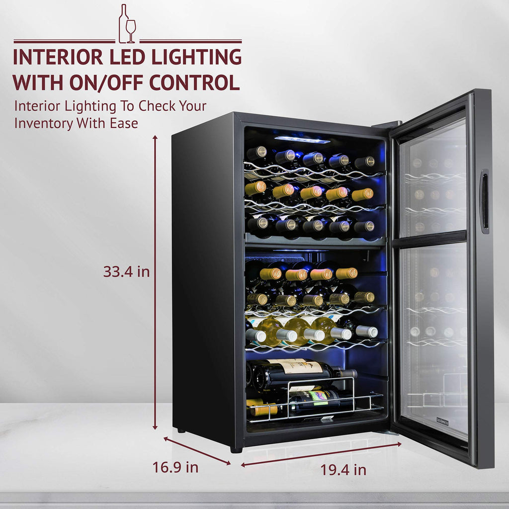 SCHMÉCKÉ 12 Bottle Compressor Wine Cooler Refrigerator w/Lock - Large Freestanding Wine Cellar For Red, White, Champagne or Sparkling Wine - 41f-64f Digital Temperature Control Fridge Stainless Steel