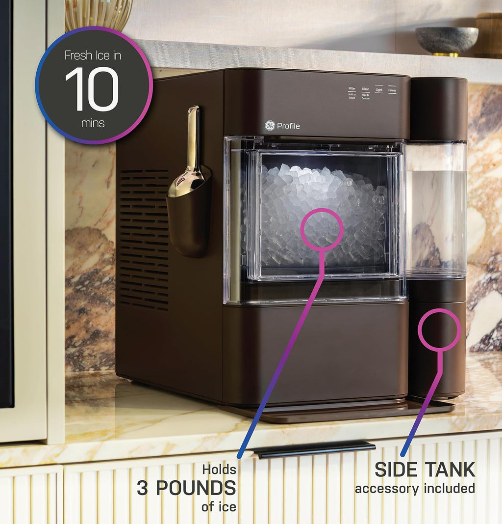 GE Profile Opal Ultra, Countertop Nugget Ice Maker, 1 Gal XL Side Tank, *Amazon Exclusive*, 38 lbs/Day, Pebble Pellet Crushed Ice Machine, WiFi Stainless Steel