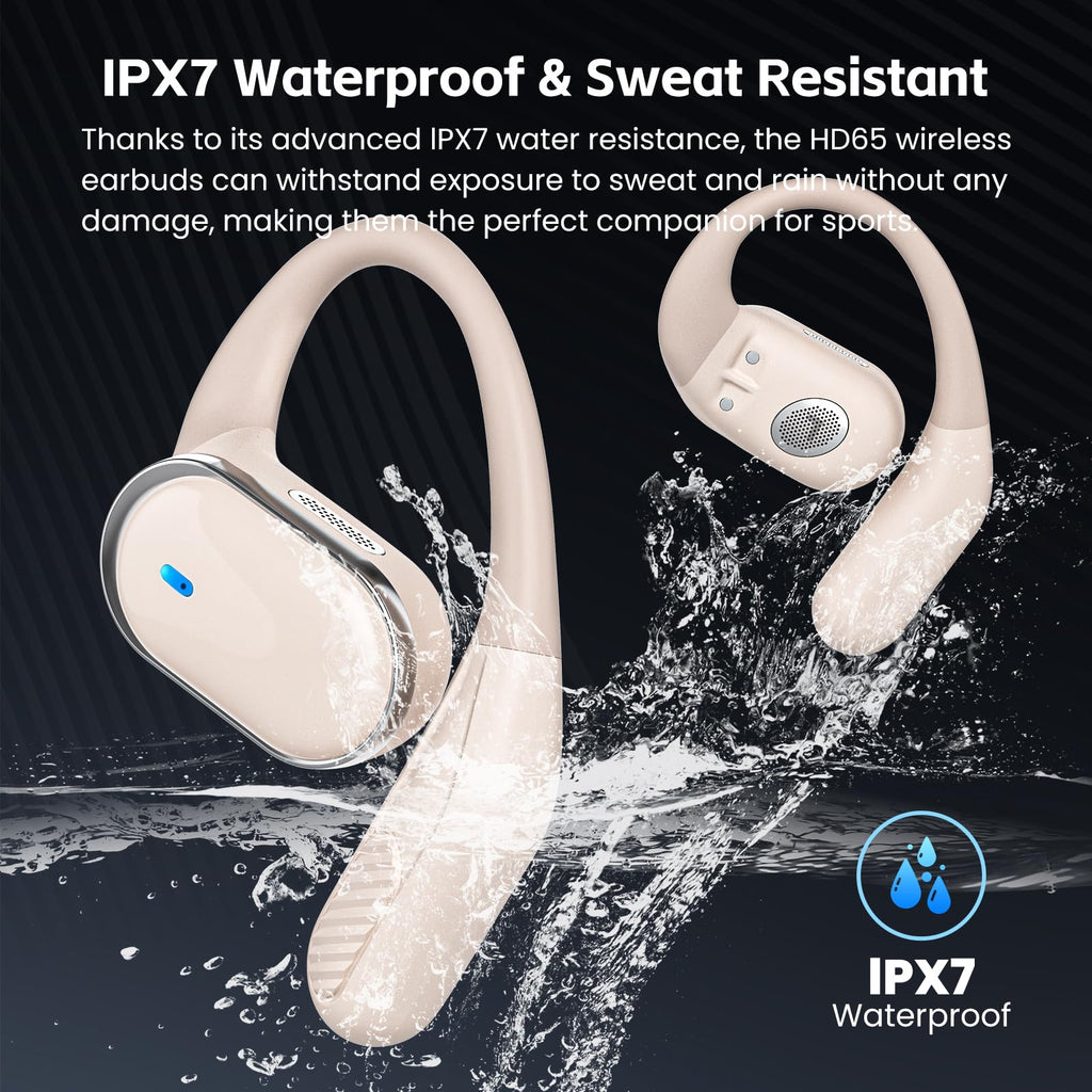 Open Ear Wireless Earbuds Bluetooth Headphones, 80H Playtime Stereo Ear Buds with ENC Noise Cancelling, Fast Charging, IPX7 Waterproof Sports Earphones with Earhook for Running/Workouts (Black)