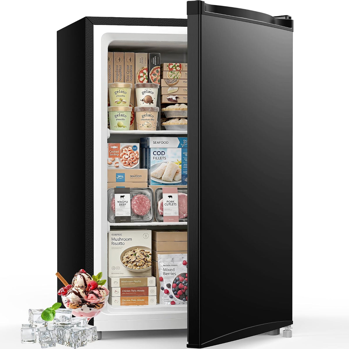 Feelfunn 3.0 Cu.ft Mini Freezer, Small Upright Freezer, Black