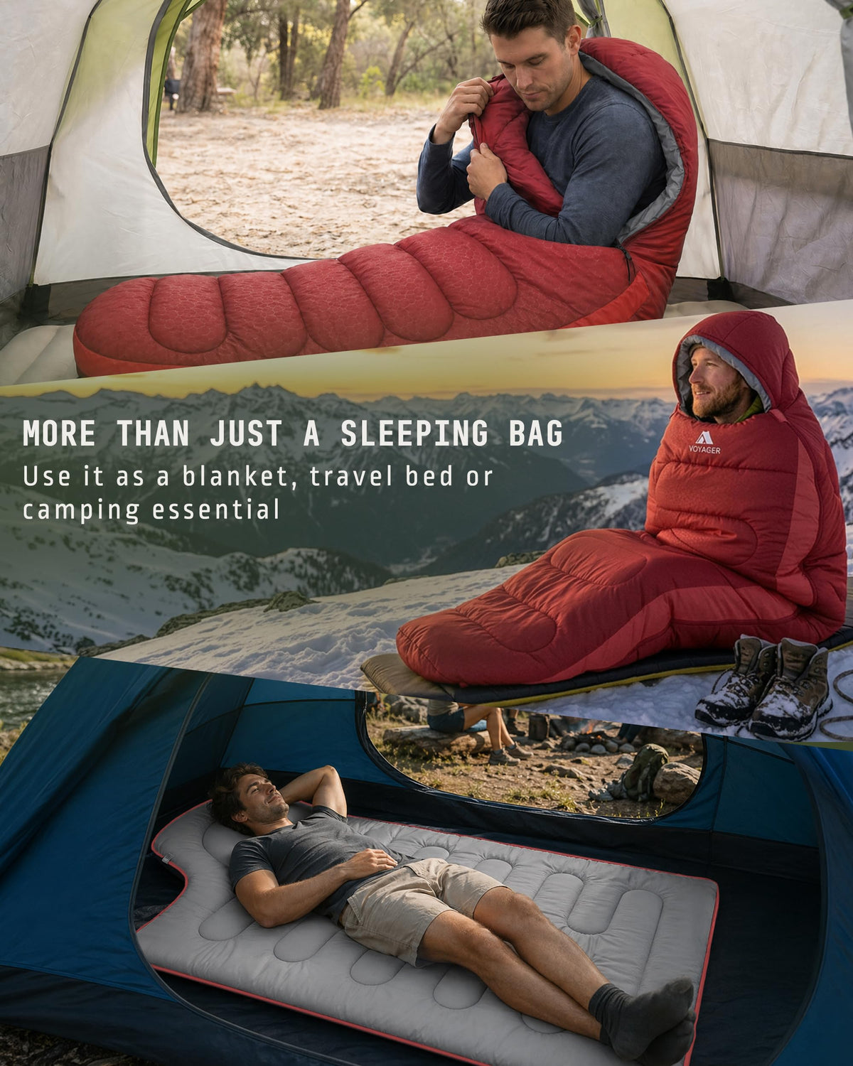 Voyager Sleeping Bag for Adults, Lightweight 3-4 Season Waterproof Camping