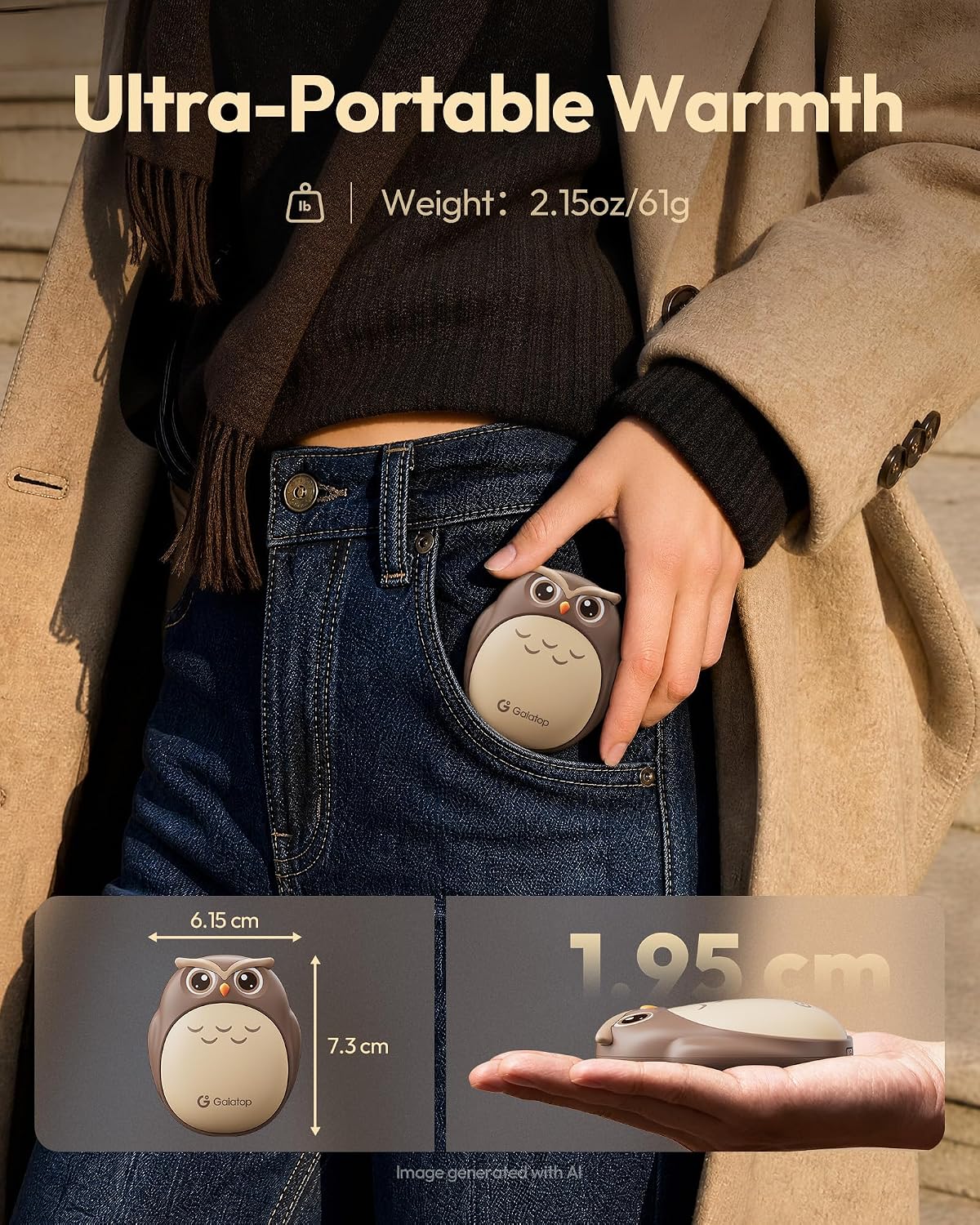 Gaiatop Rechargeable Hand Warmers 2 Pack, Cute Owl Handwarmers