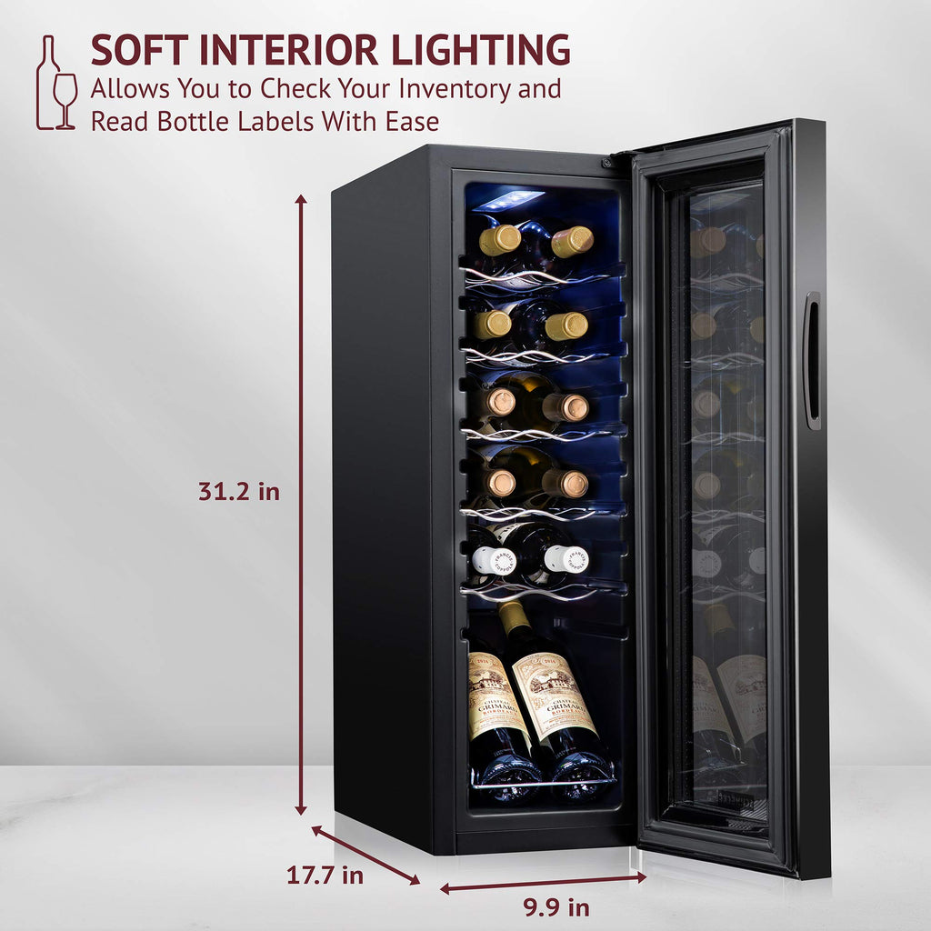 SCHMÉCKÉ 12 Bottle Compressor Wine Cooler Refrigerator w/Lock - Large Freestanding Wine Cellar For Red, White, Champagne or Sparkling Wine - 41f-64f Digital Temperature Control Fridge Stainless Steel