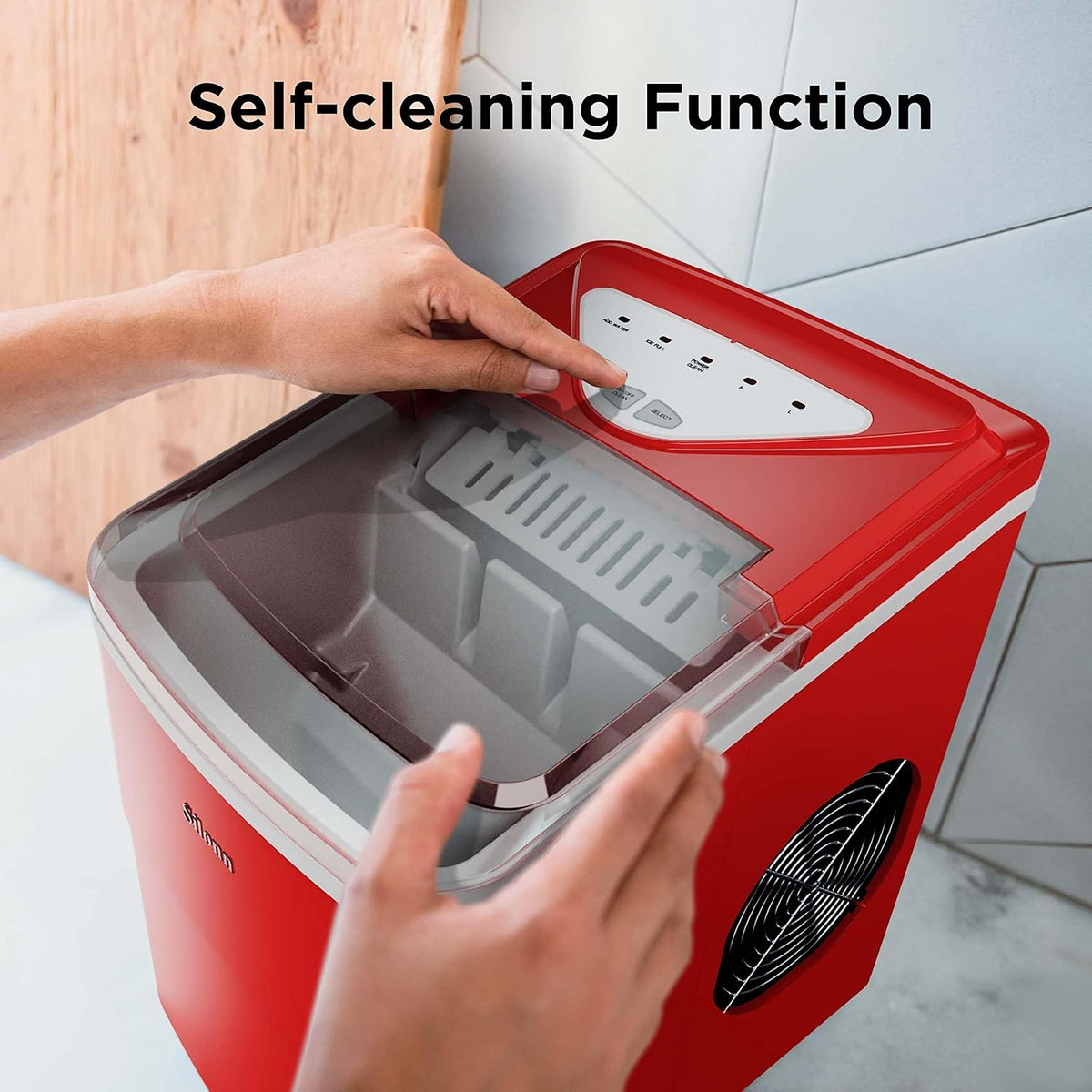 Silonn Ice Maker Countertop, 9 Cubes Ready in 6 Mins, 26lbs in 24Hrs, Self-Cleaning Ice Machine with Ice Scoop and Basket, 2 Sizes of Bullet Ice for Home Kitchen Office Bar Party