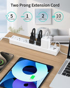 6FT Surge Protector Power Strip, 1700J, 5AC&1A2C, Flat Plug Extension Cord