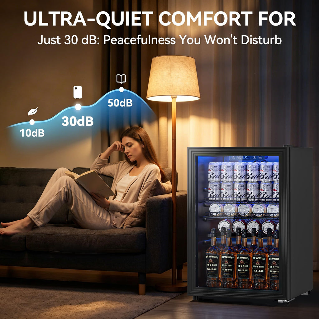 2.5 Cu.Ft Beverage Fridge, Glass Door Mini Fridge, Silver, 96 Can