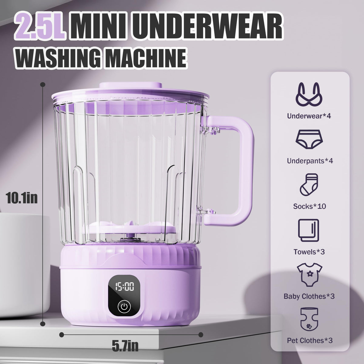 Underwear Washing Machine, Upgrade 2.5L Mini Portable Washing Machine, Mini Washer Deep Cleans Small Clothes for Apartment, Dorm, RV, Travel & Hotel Use (White)