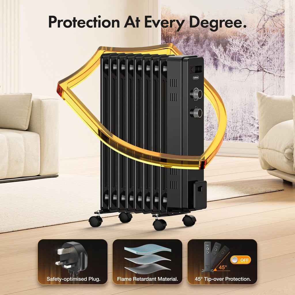 VonHaus Oil Filled Radiator 11 Fins – 2500W, 3 Heat Settings, 24 Hour Timer