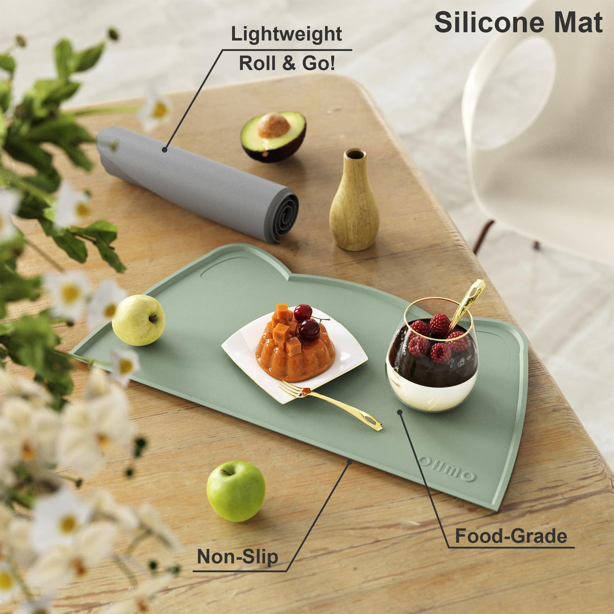 OHMO Silicone Cat Food Mat for Food&Water Bowls, 46x25cm, Honey