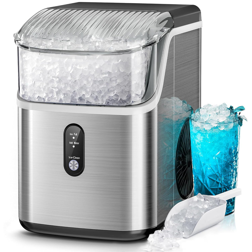 Kismile Nugget Ice Maker Countertop, 35 lbs/Day, Stainless Steel