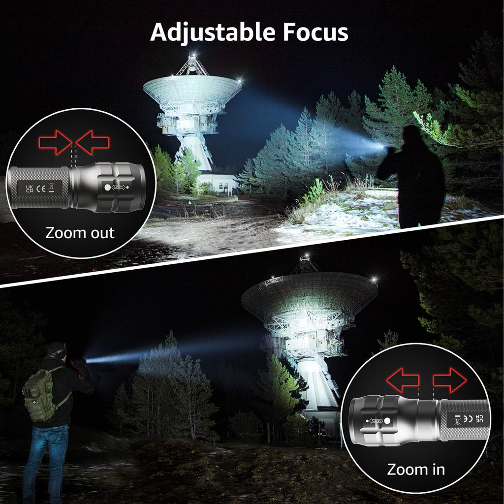 LE LED Torch, LE1000 Powerful Handheld Flashlight, Adjustable Focus, 4 PCs