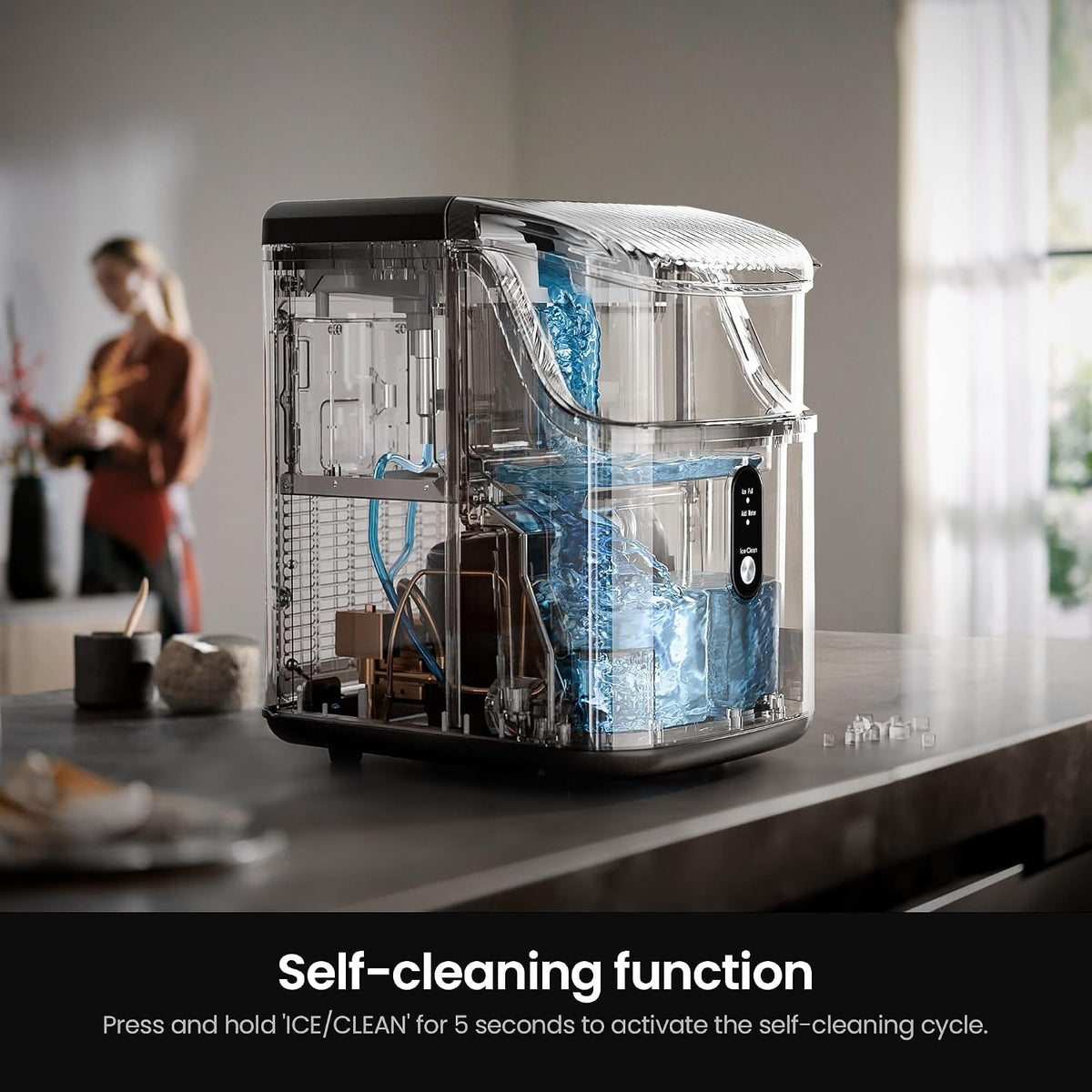 Kismile Nugget Ice Maker Countertop, 35 lbs/Day, Stainless Steel