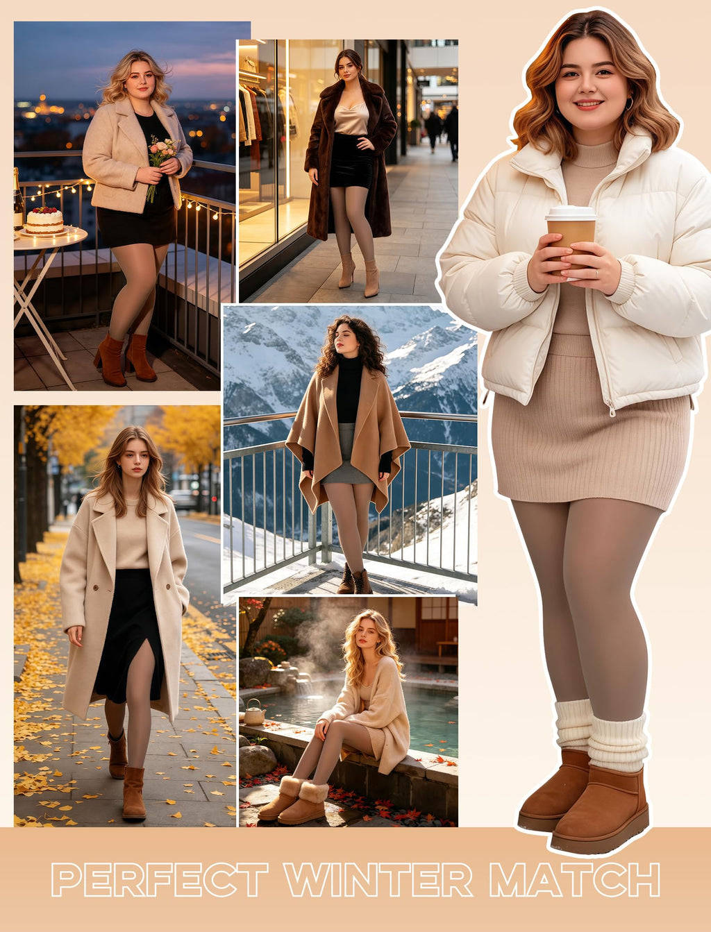 Lnmyic Fleece Lined Thermal Tights That Look Sheer Women Black & Brown