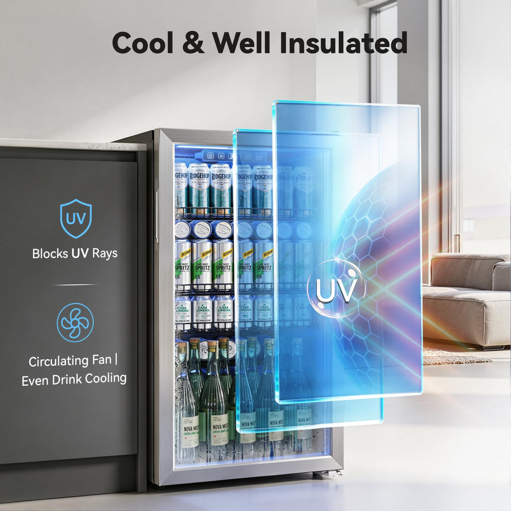 130 Can Beverage Refrigerator, 3.2 Cu.ft Fridge, Glass Door