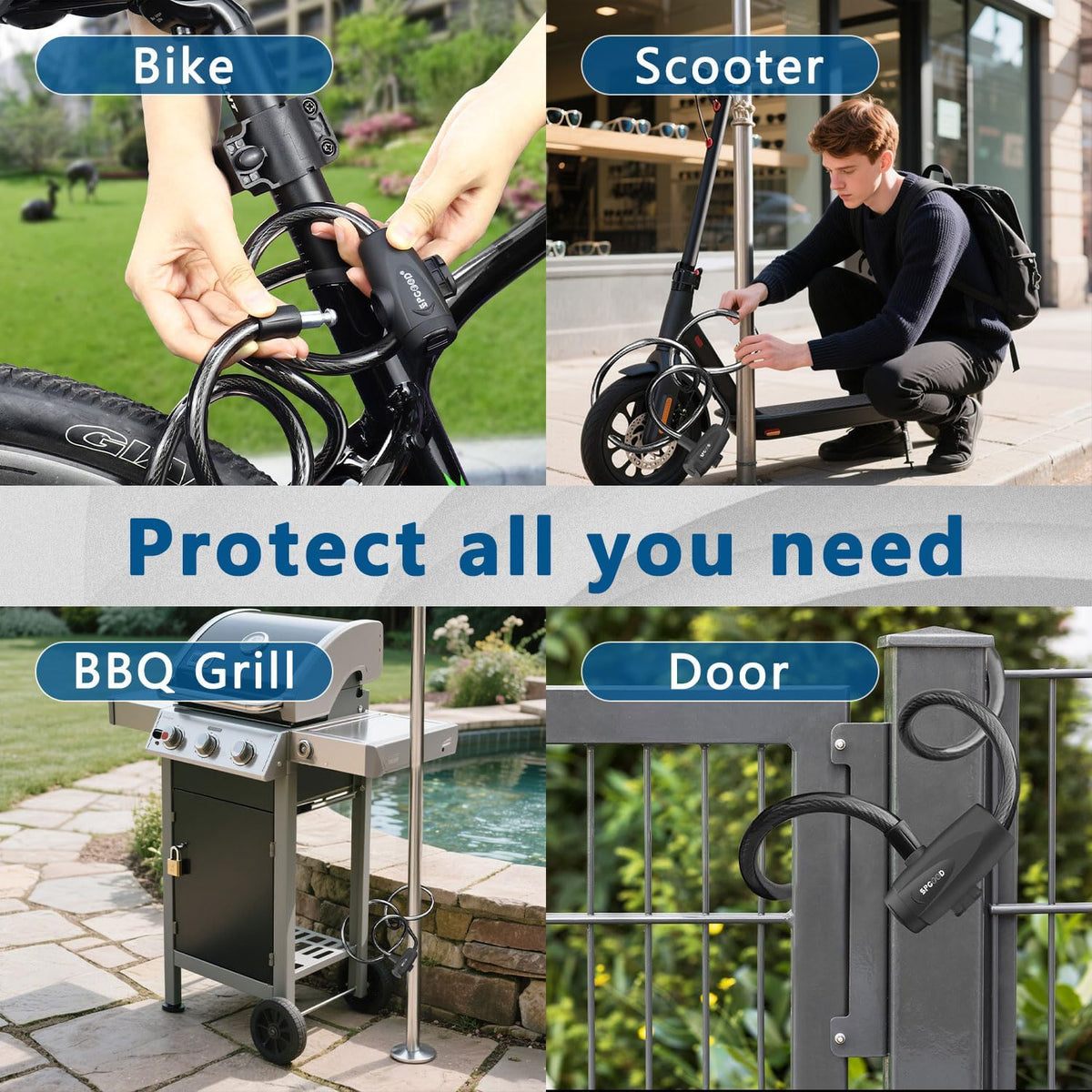 SPGOOD Bike Lock with 2 Keys, 12 mm Steel Cable Lock, 120 cm Length