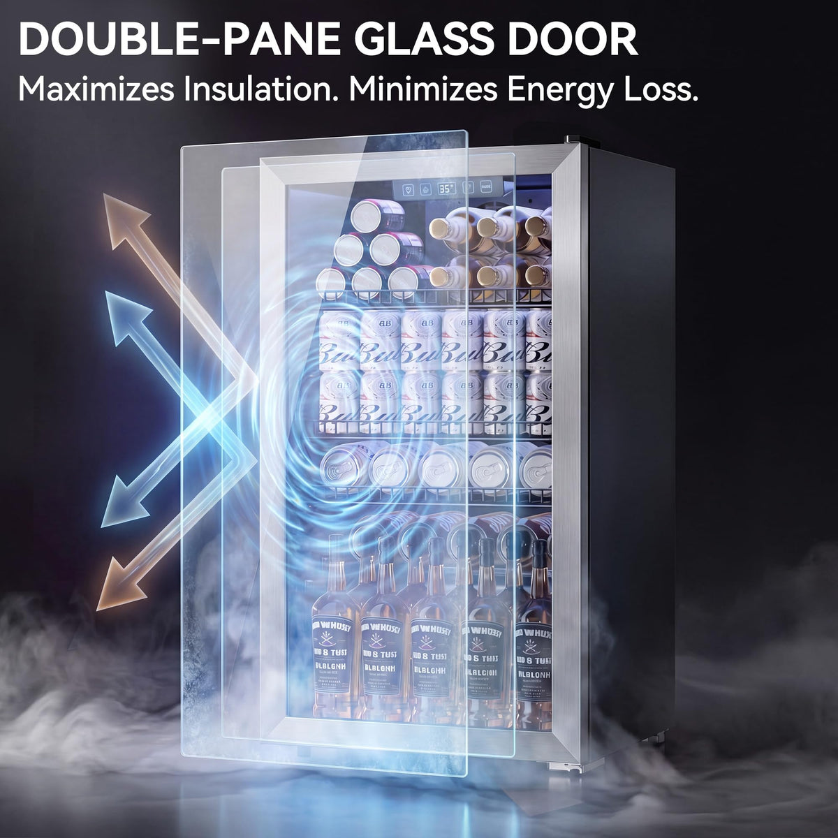 2.5 Cu.Ft Beverage Fridge, Glass Door Mini Fridge, Silver, 96 Can