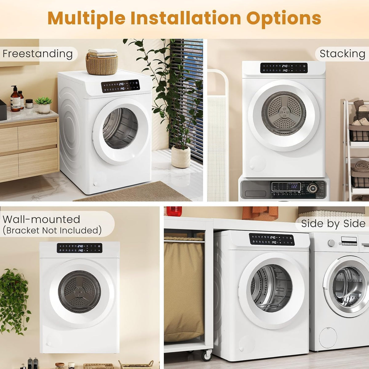 Auertech 3.6 CU. FT Clothes Dryer, Large Capacity Laundry Dryer with 12 Drying Modes & Stainless Steel Tub, Dryer Machine, Electric Dryer with LED Control for Busy Family Home, White