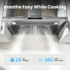 VIKIO HOME 36 Inch Wall Mount Range Hood 580CFM Low Noise Touch Control