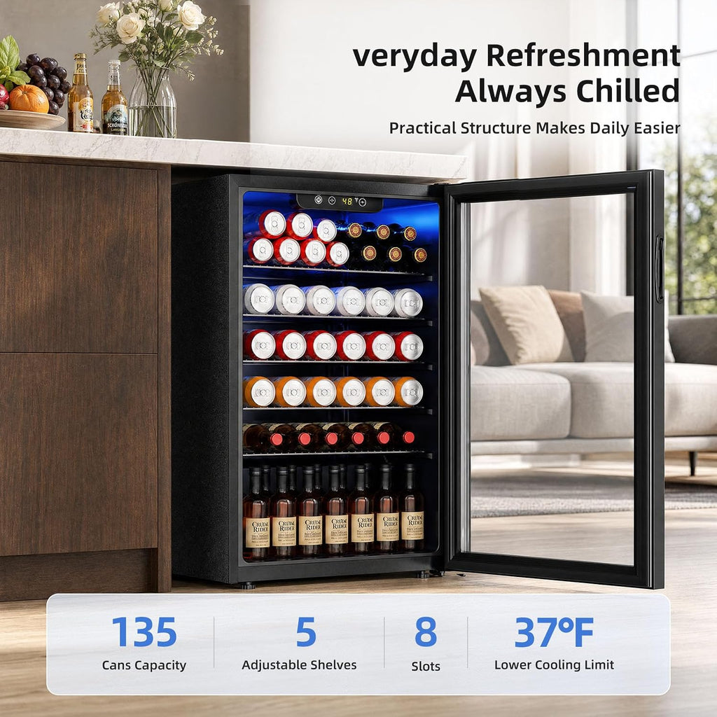Antarctic Star Beverage Refrigerator Cooler 68 Can, Mini Fridge with Glass Door for Beer Drinks Wine,Freestanding Small Fridge with Electronic Temperature Control for Home and Bar,1.7 cu.ft