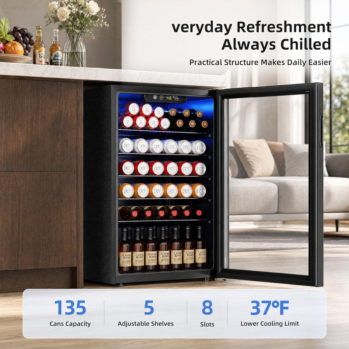 Antarctic Star Beverage Refrigerator Cooler 68 Can, Mini Fridge with Glass Door for Beer Drinks Wine,Freestanding Small Fridge with Electronic Temperature Control for Home and Bar,1.7 cu.ft