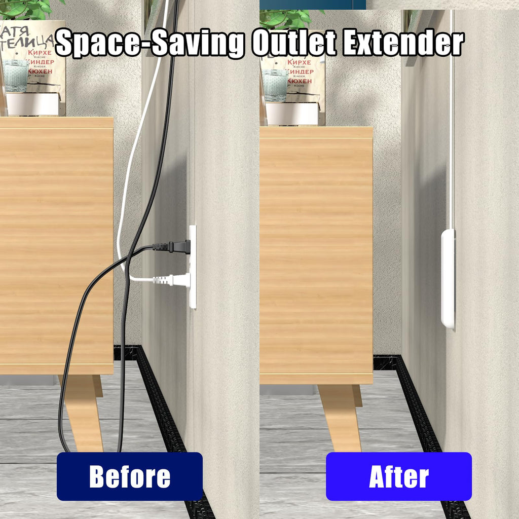 CABOCASA 3FT Flat Plug Extension Cord Power Strip 3 Outlets White Upward