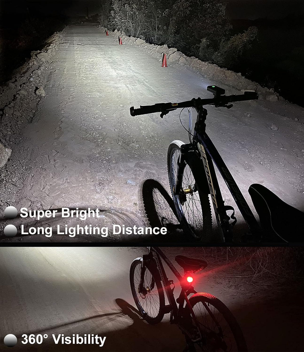 BIKIL Bike Lights Set Front and Back, USB C Rechargeable 6400 mAh Super Bright 2400 Lumen Bicycle light,Easy to Install Bike Headlight and Taillight Combinations,Road and Mountain Cycling Light