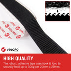 VELCRO Brand Stick On Tape Cut-to-Length Strong Hook & Loop Self Adhesive Sticky Tape Perfect for Room Décor & Home, Office, Garage Use Black 20mm x 50cm