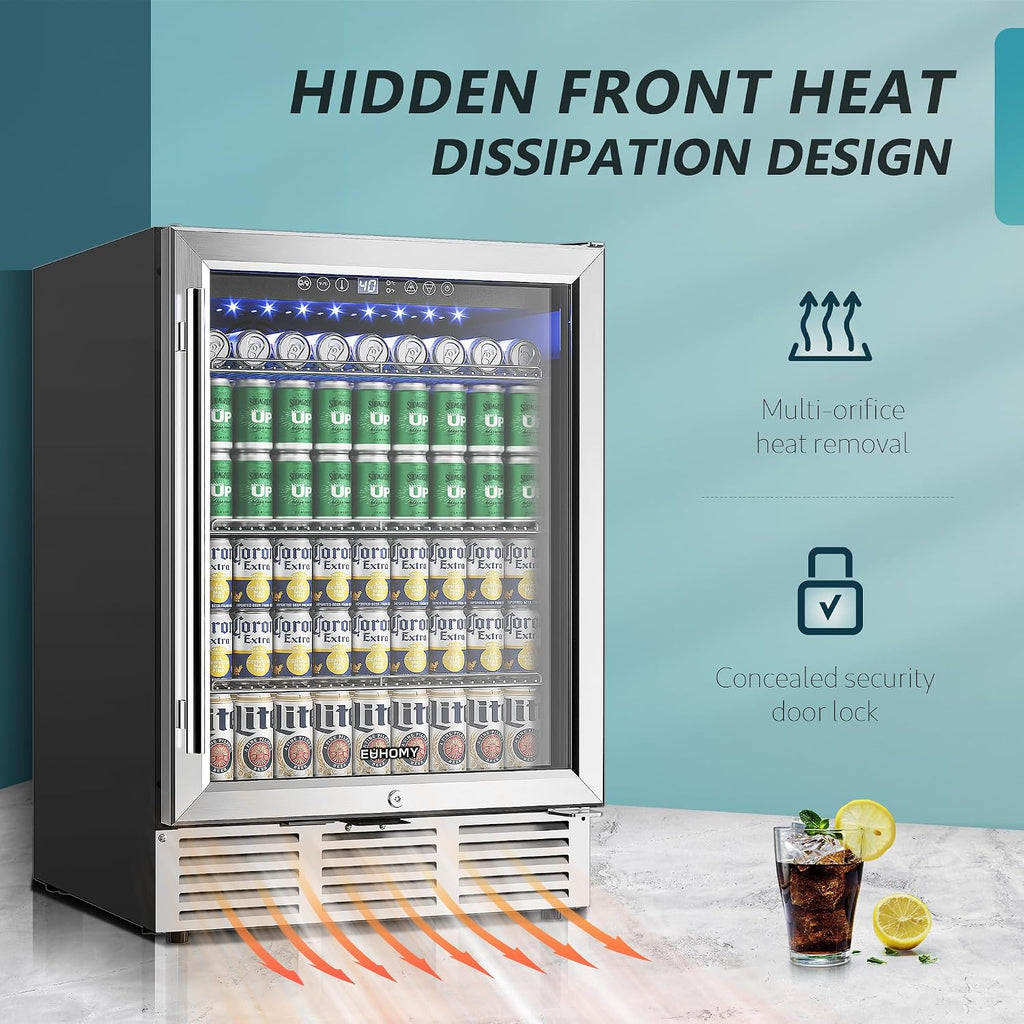 EUHOMY 24 Can Mini Fridge, 18L Beverage Refrigerator with Quiet Compressor