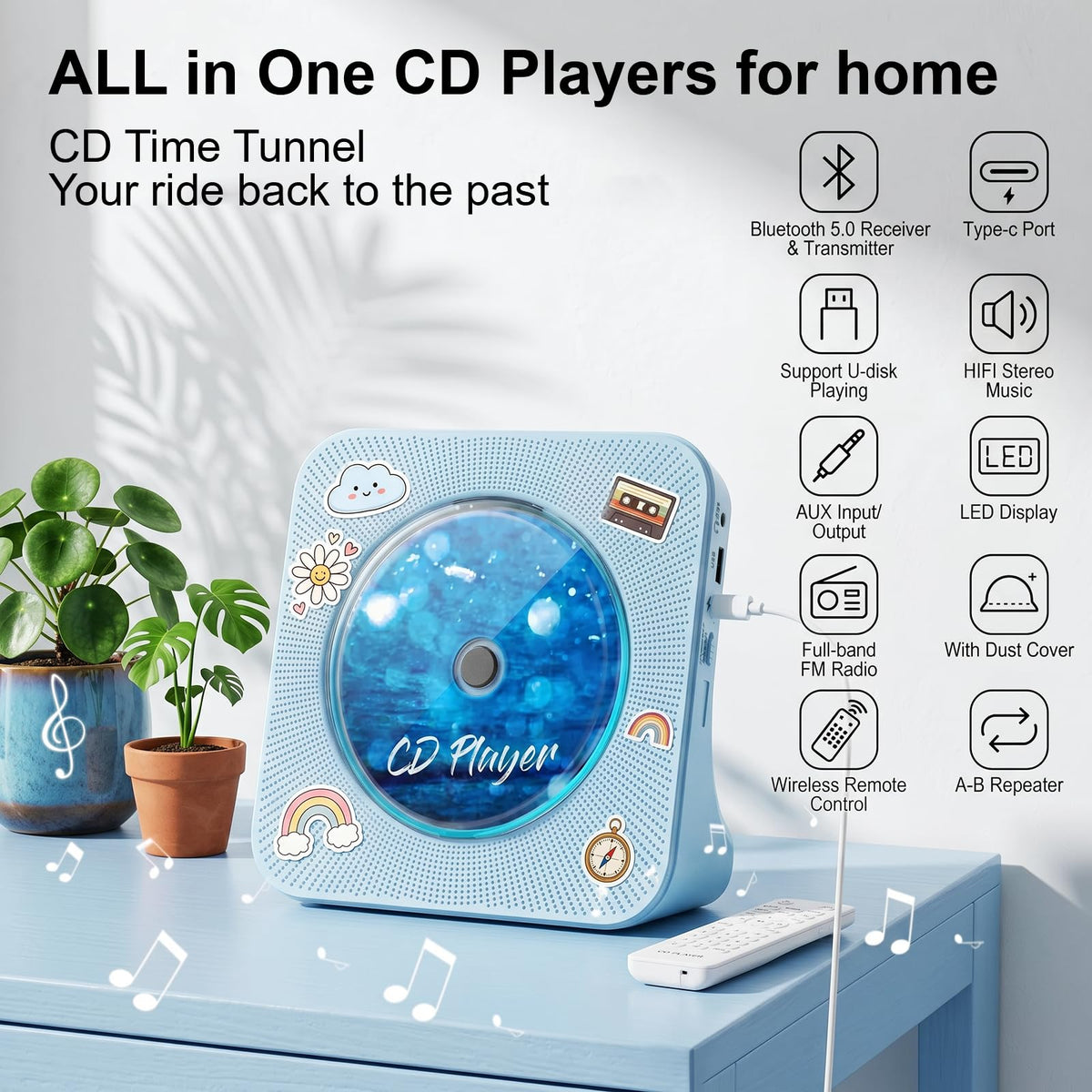 Gueray CD Player Portable Bluetooth Desktop CD Players for Home